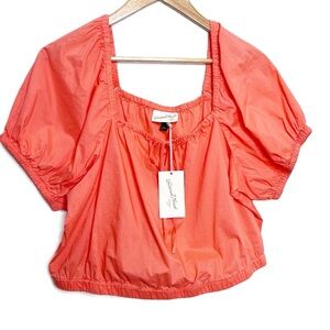 New Universal Thread Womens Square Neck Puff Sleeve Cropped Tie Front Top Medium